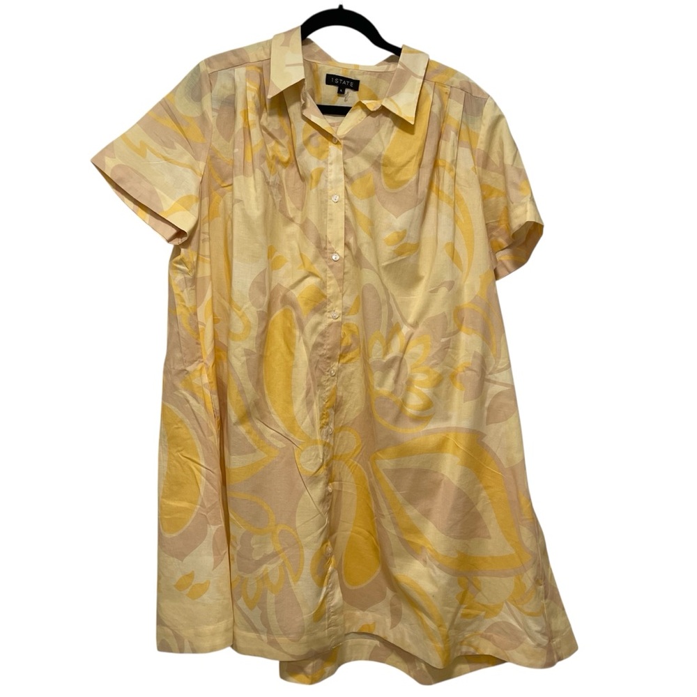 1. State Yellow Pink Mini V-neck Button Front Abstract Geometric Dress Size L